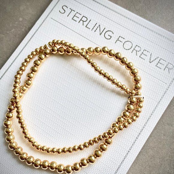 Sterling Forever NWT 14K Gold Balls Stretch Bracelets - Set of 2 - Picture 6 of 7